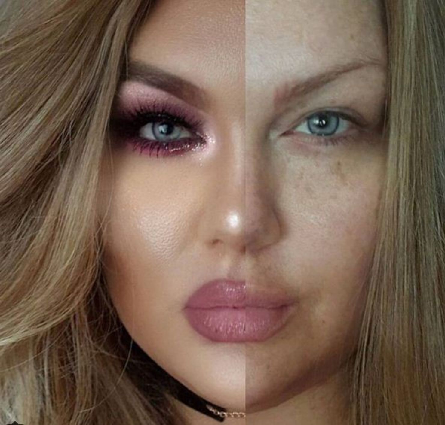Women Show Half Face With Makeup And Show The Change