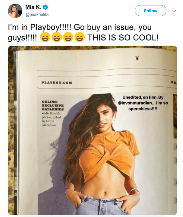 Mia Khalifa feature on Playboy Twitter reactions