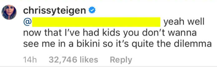 Chrissy Teigen Response To Troll bikini pics